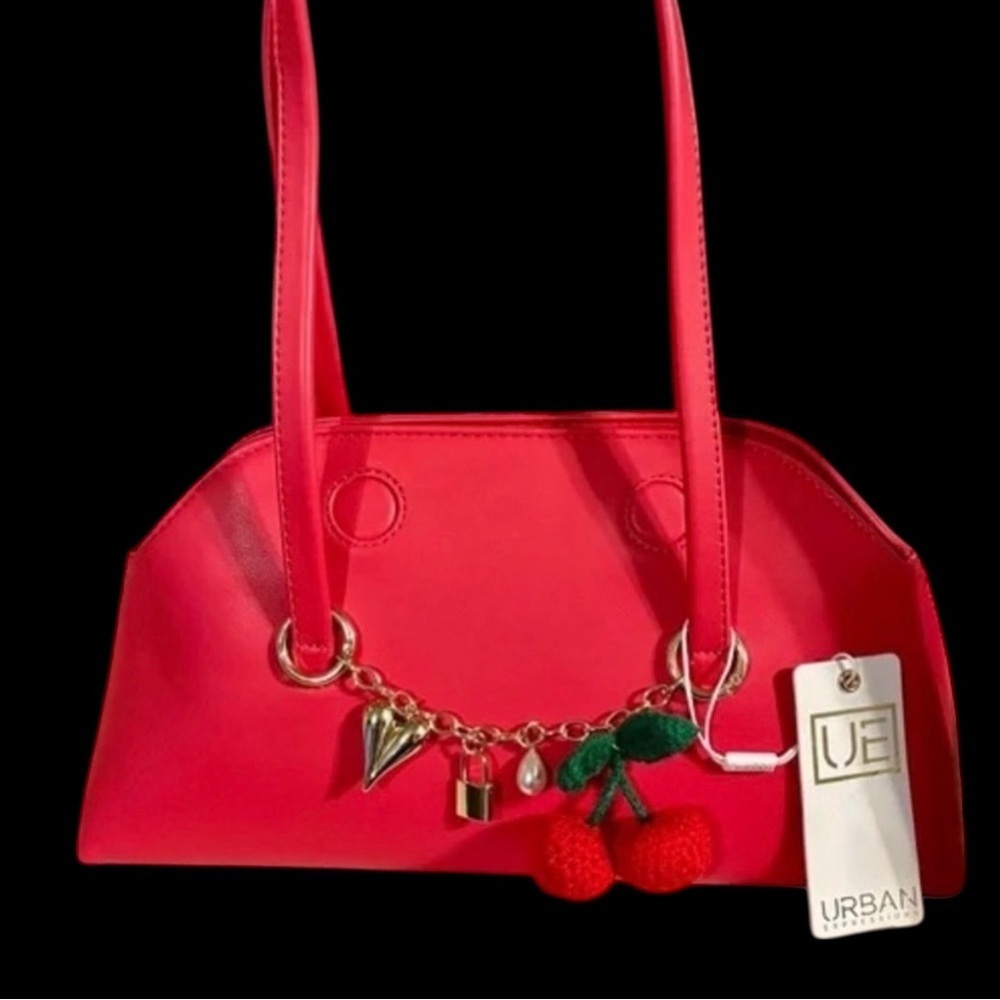 NWT Urban Expressions Cherry Charm Red Pink Shoulder Bag Coquette Vegan Leather - Picture 3 of 11